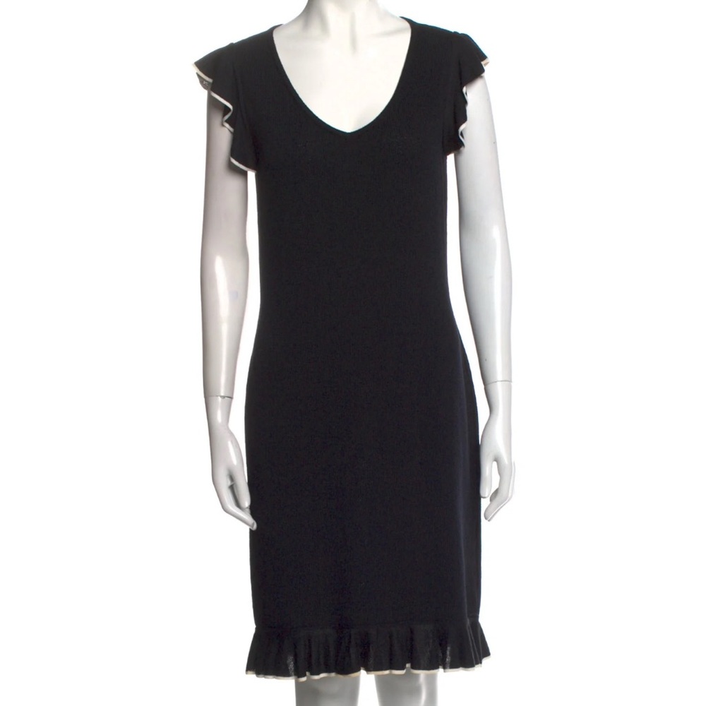 St. John Collection Black Knit Ruffle Dress – Size 2, Made in USA
